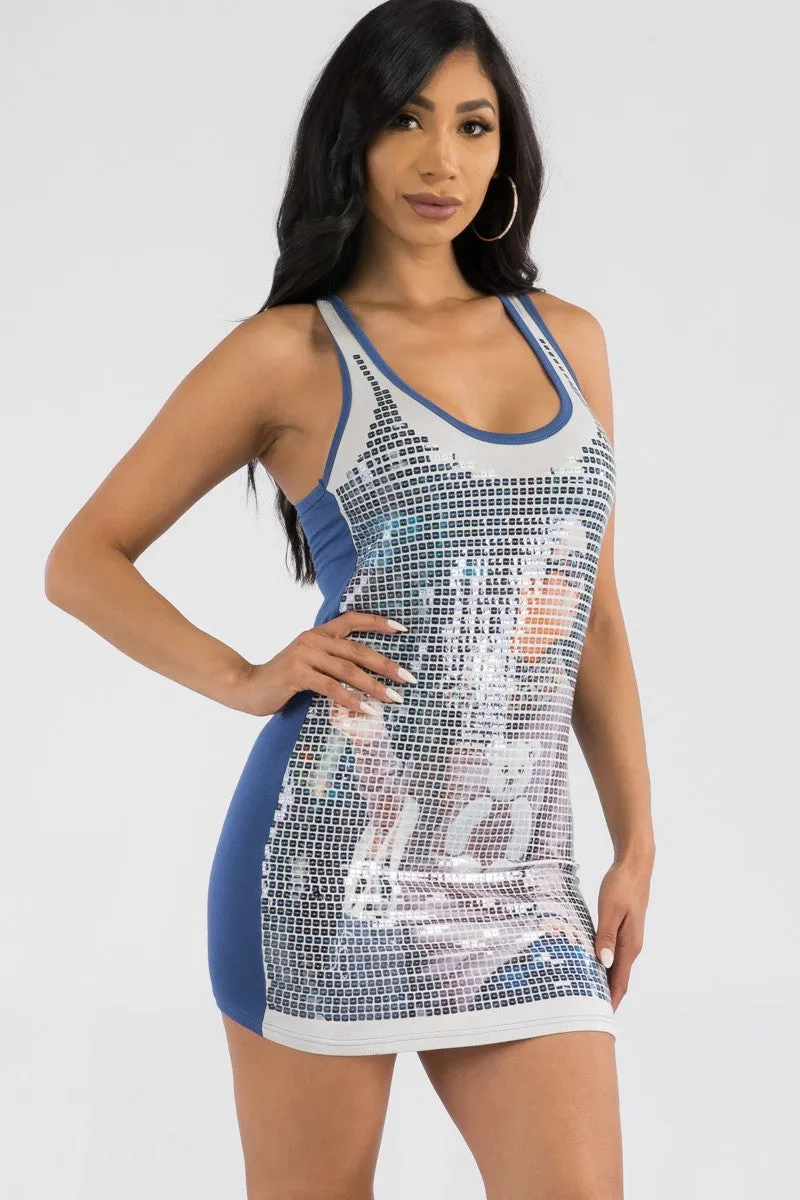 90359 - Sequin Pattern Print Dress