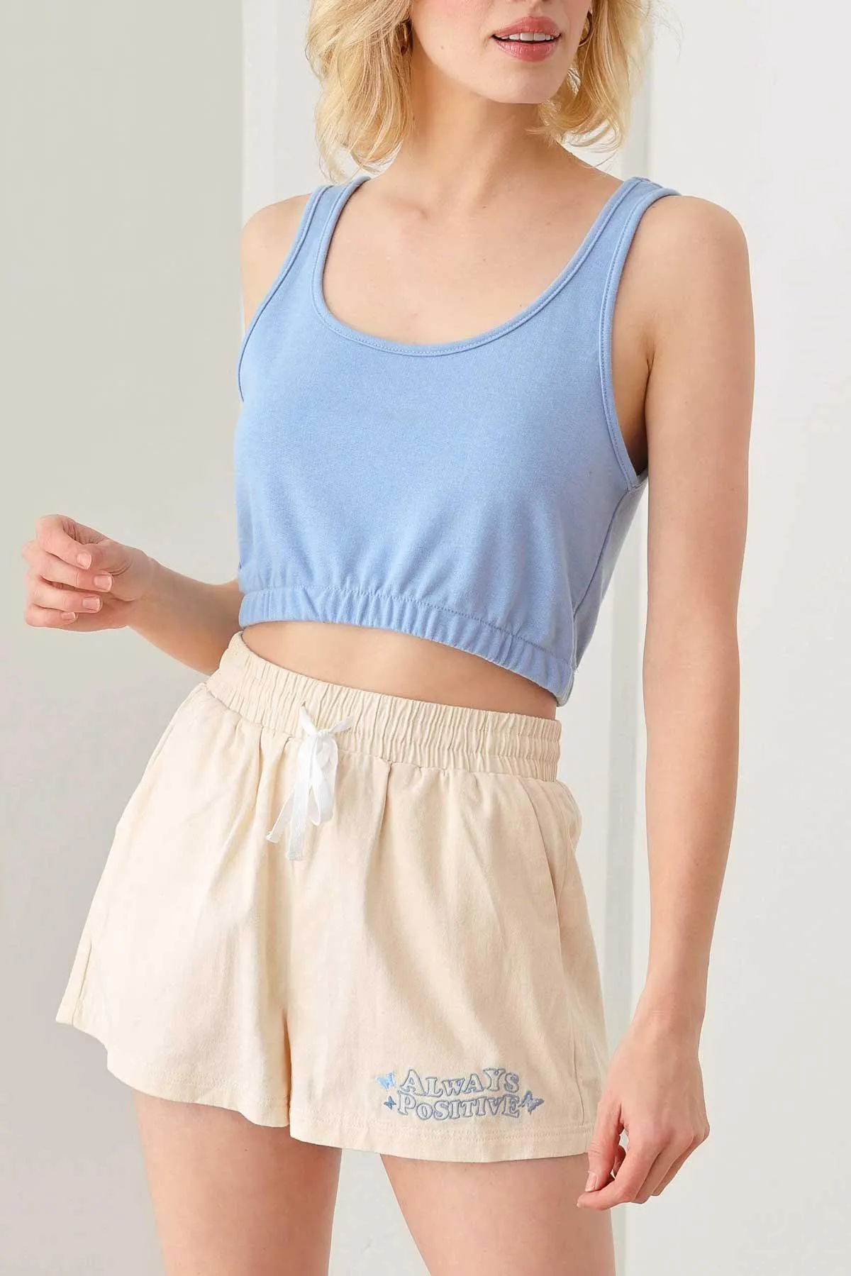 Active Elastic Waist Band Sleeveless Cropped Tank Top