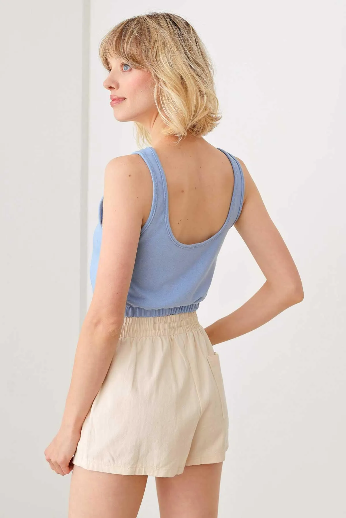 Active Elastic Waist Band Sleeveless Cropped Tank Top