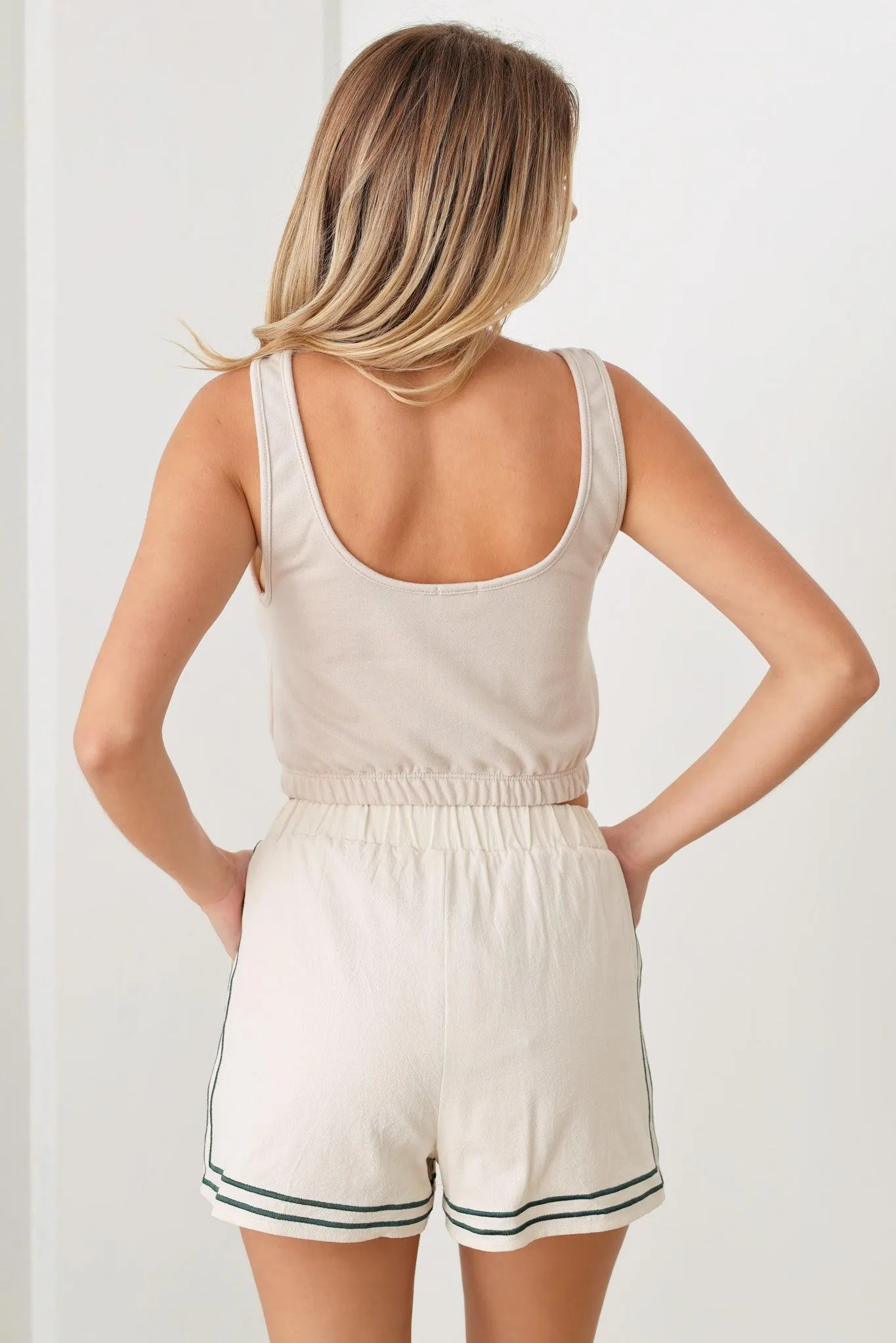 Active Elastic Waist Band Sleeveless Cropped Tank Top