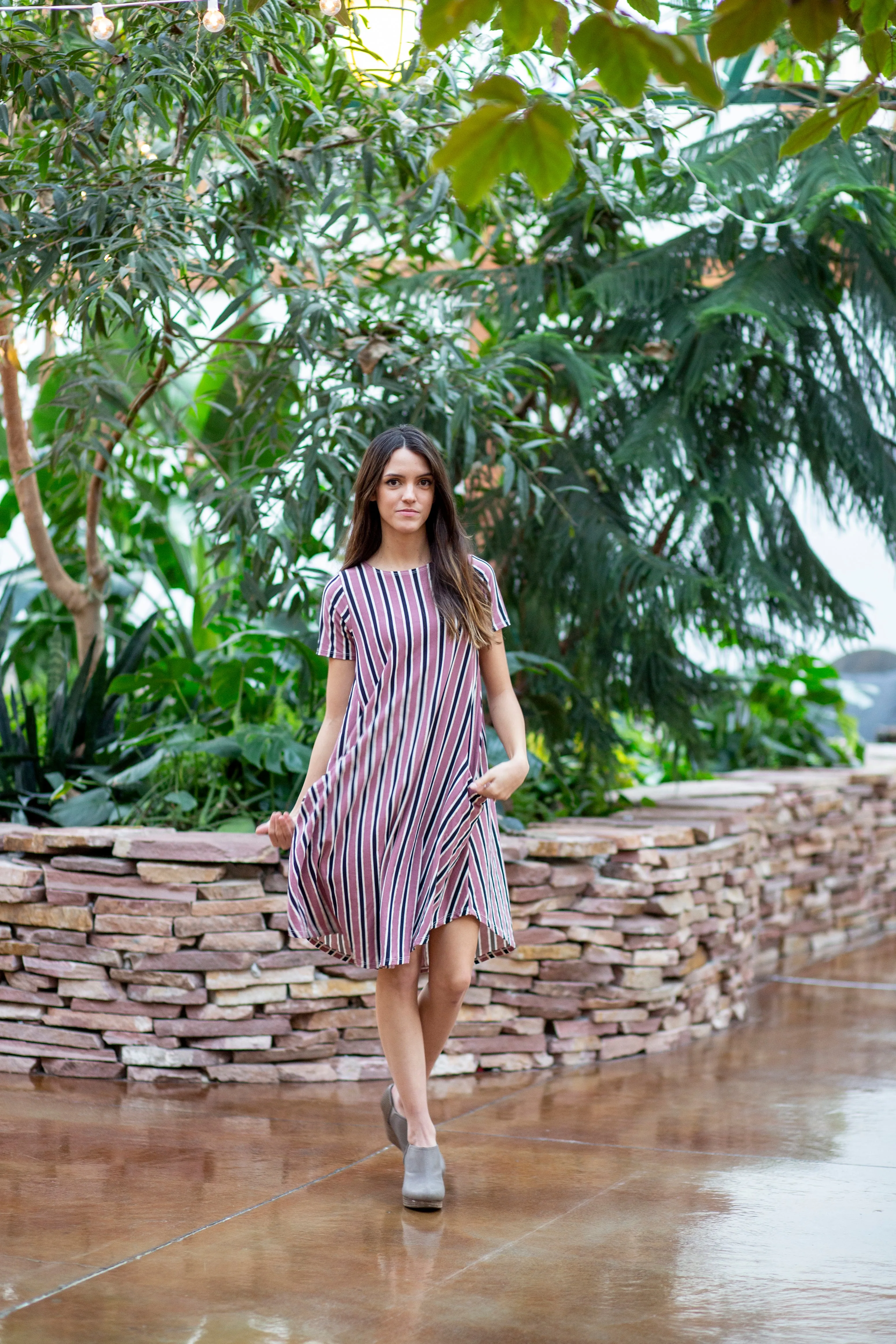 April Dress Pink, Black & Gold Stipe