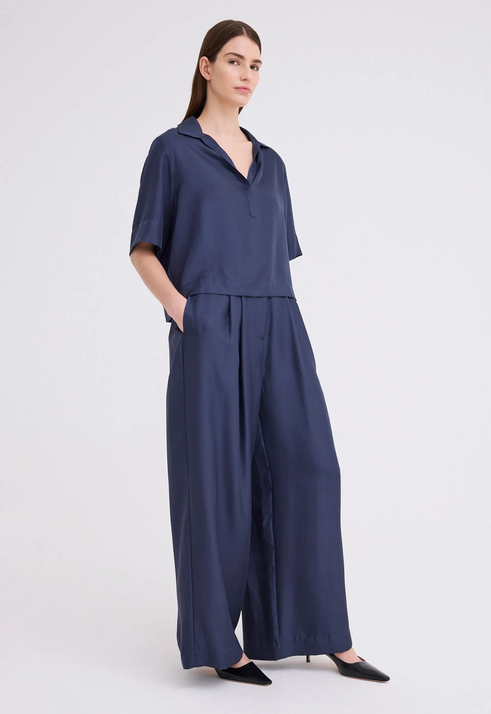 Blume Silk Twill Top - Sly Blue