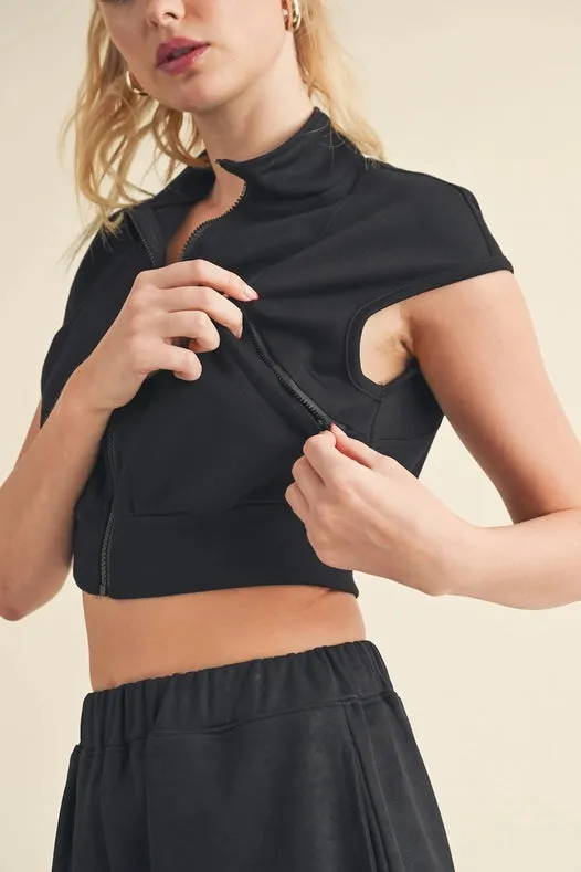 Butter-Soft Cropped Scuba Sleeveless Jacket Black
