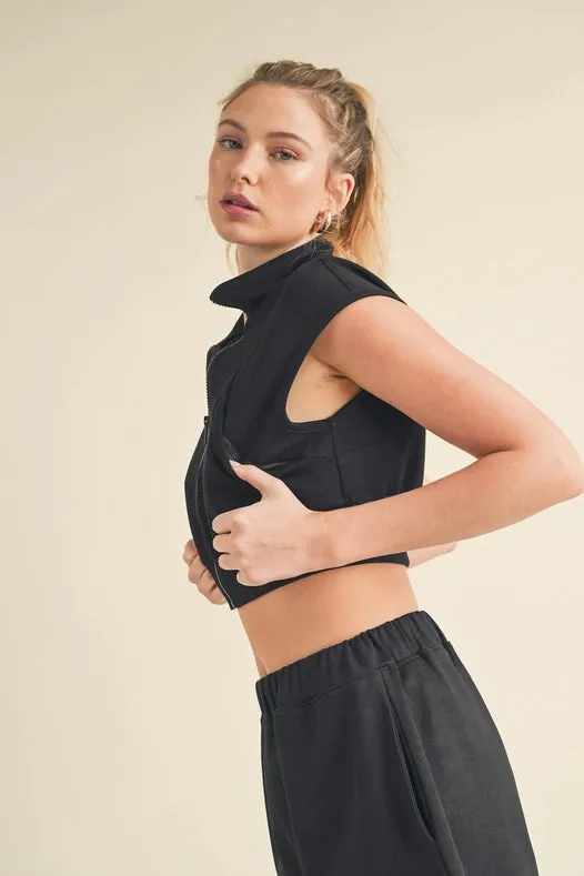 Butter-Soft Cropped Scuba Sleeveless Jacket Black