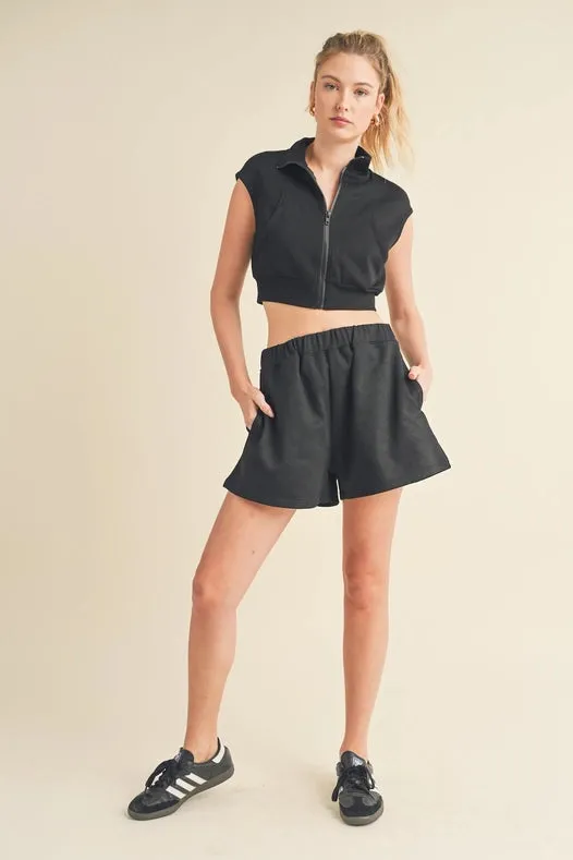Butter-Soft Cropped Scuba Sleeveless Jacket Black