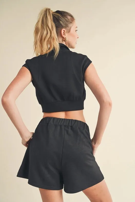 Butter-Soft Cropped Scuba Sleeveless Jacket Black