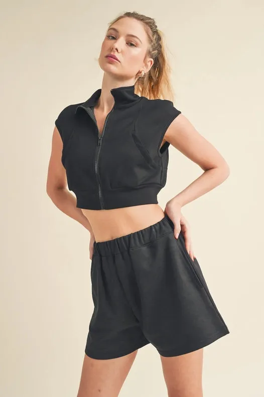 Butter-Soft Cropped Scuba Sleeveless Jacket Black