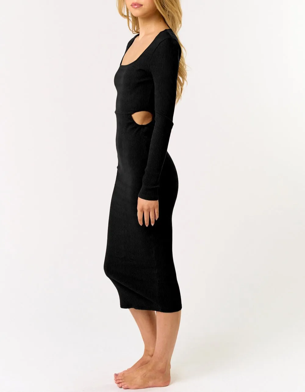 Courtney Cut Out Long Sleeve Ribbed Bodycon Midi Dress (Assorted Colors)