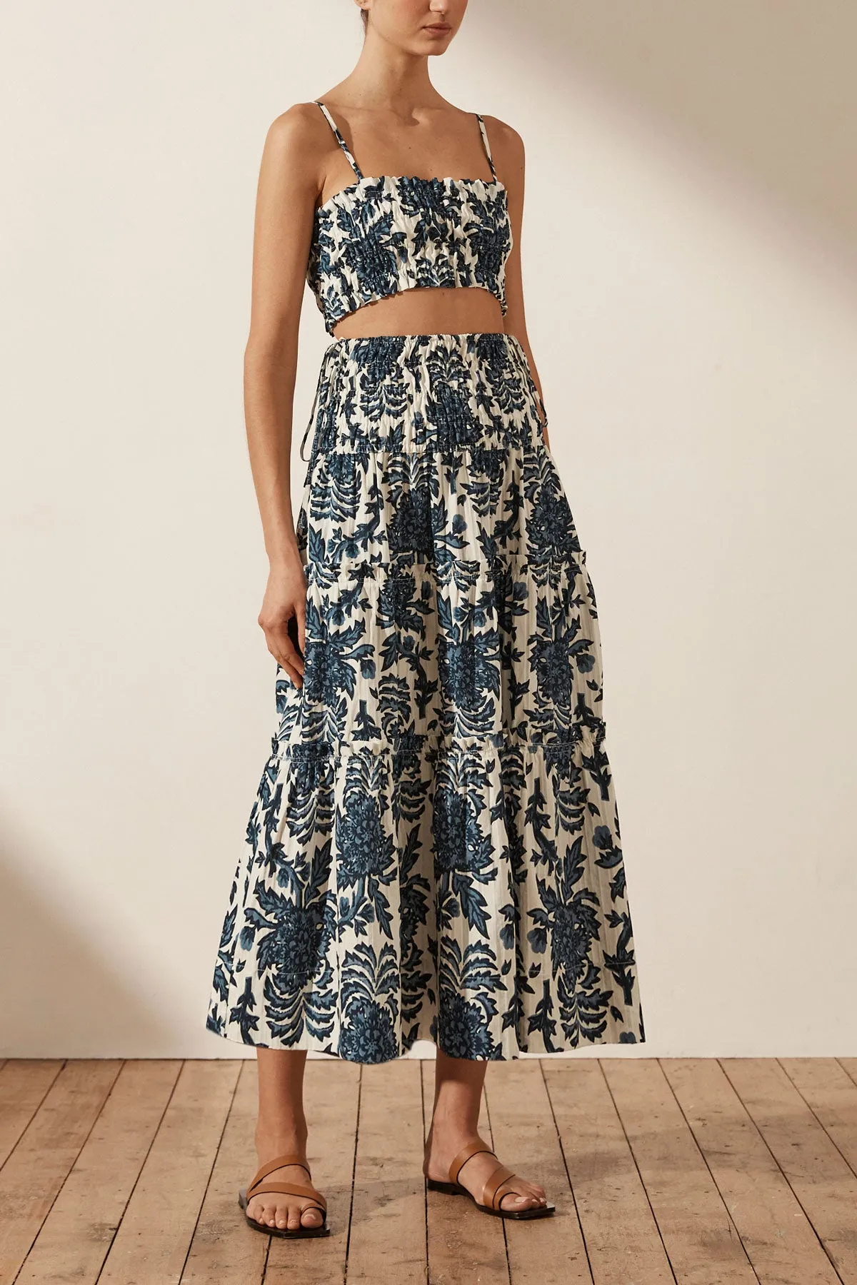Diana Shirred Tiered Midi Skirt