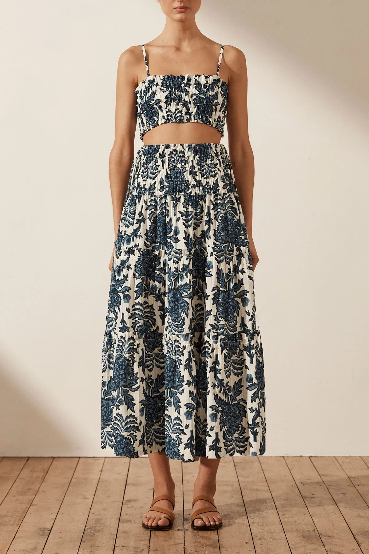 Diana Shirred Tiered Midi Skirt