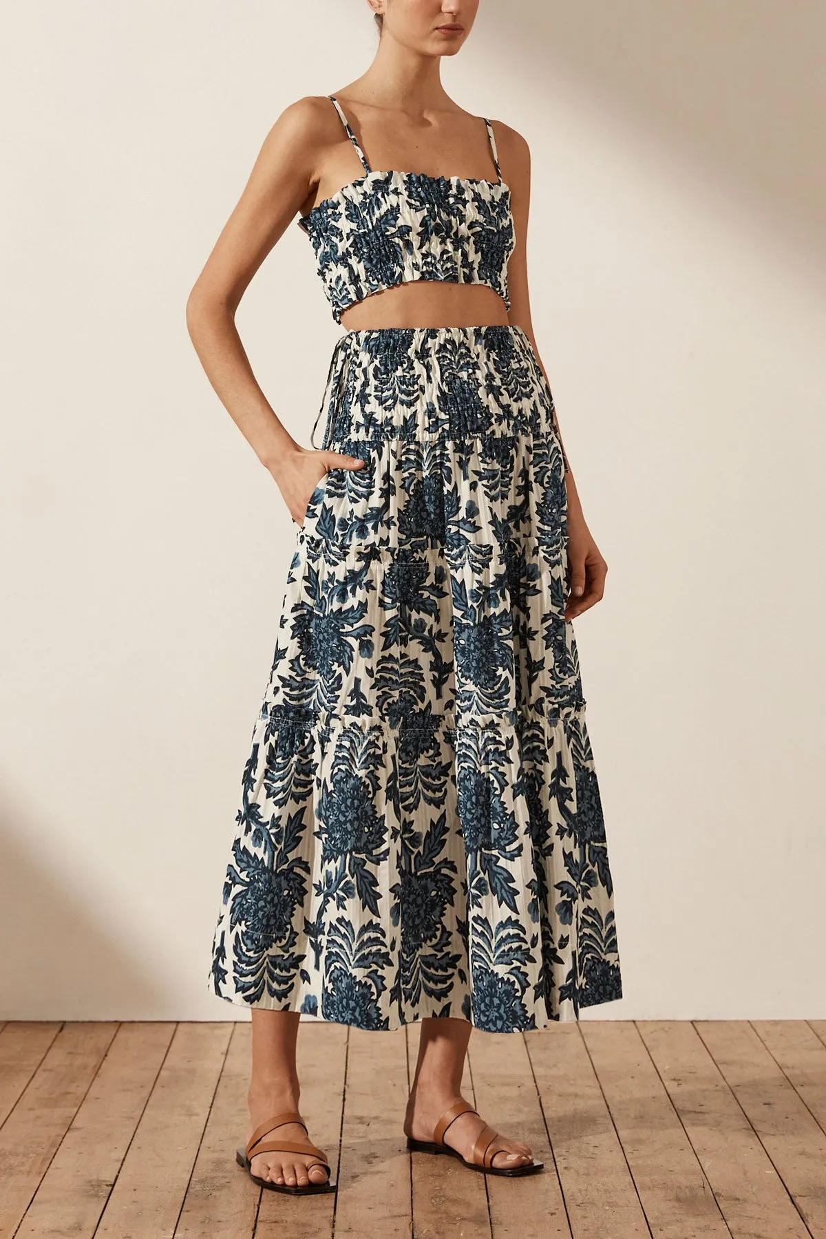 Diana Shirred Tiered Midi Skirt