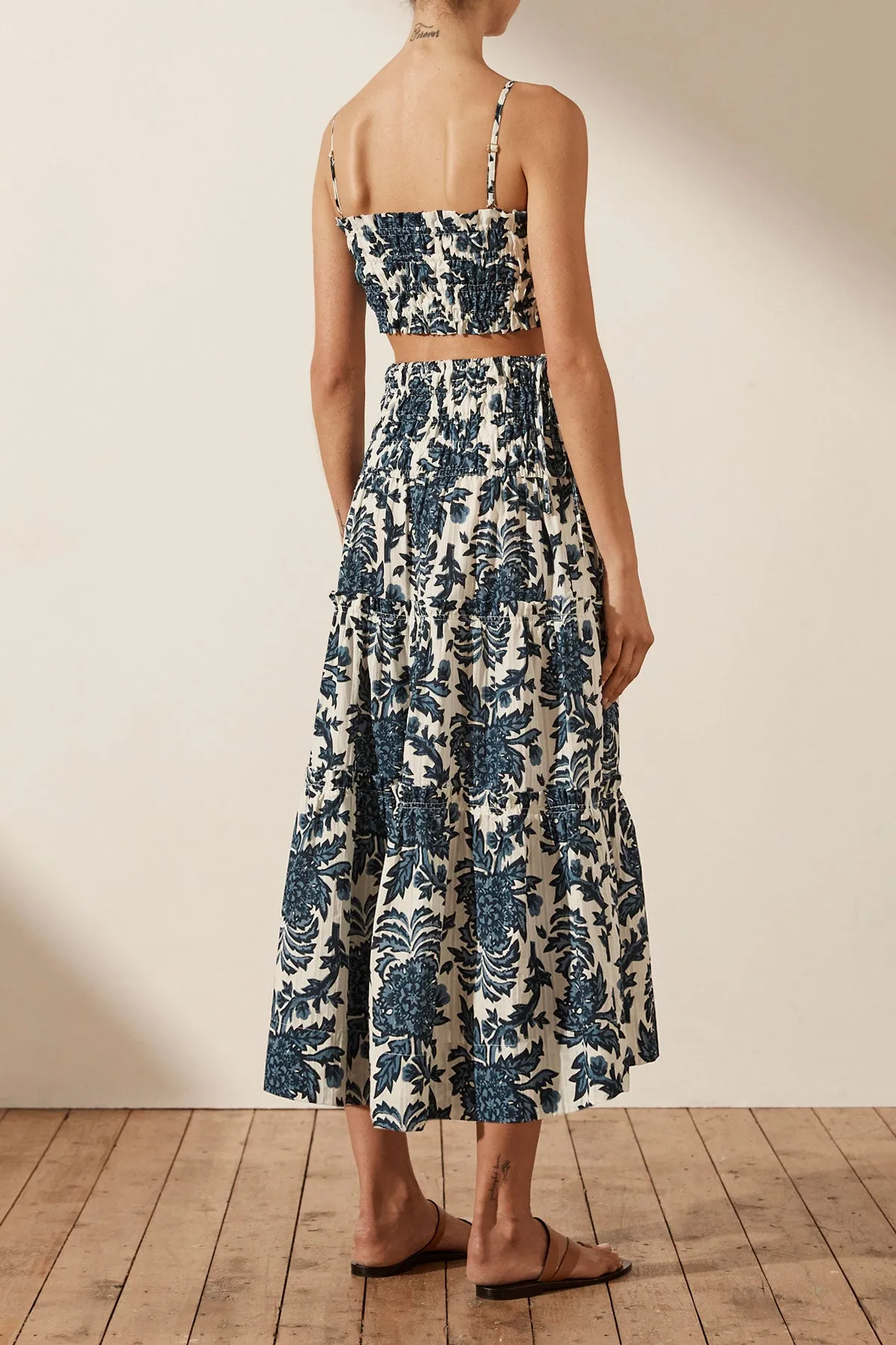 Diana Shirred Tiered Midi Skirt