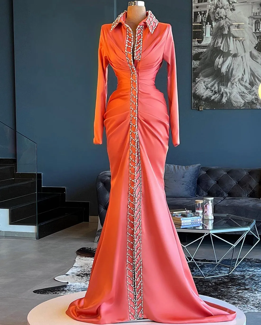Hazel High Neck Long Sleeve Evening Dress