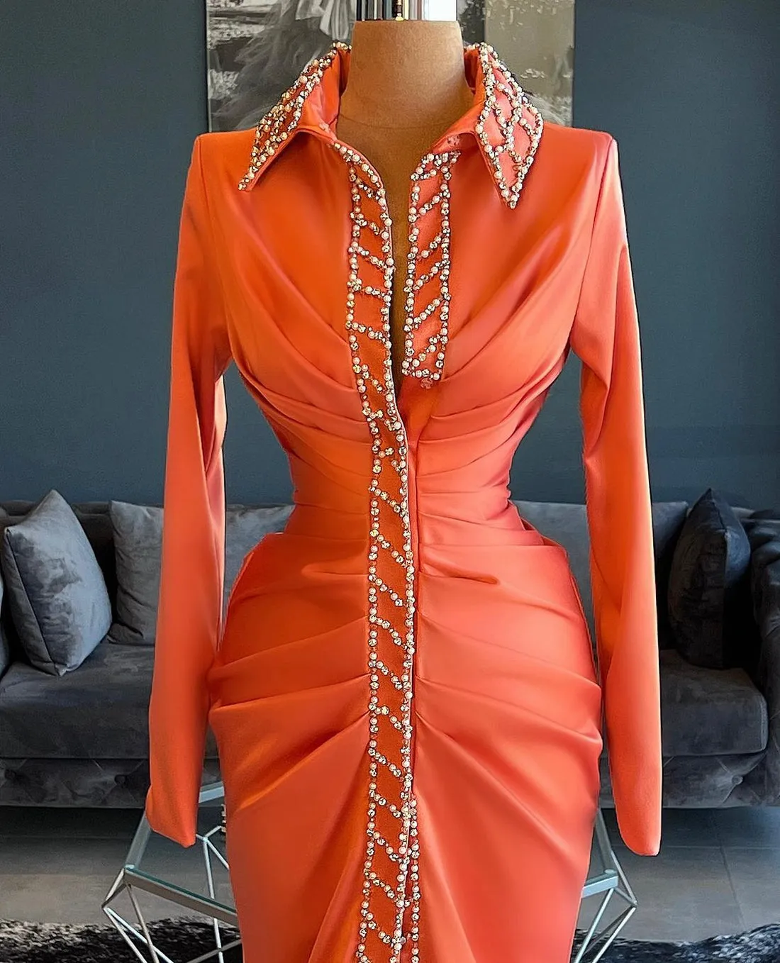 Hazel High Neck Long Sleeve Evening Dress