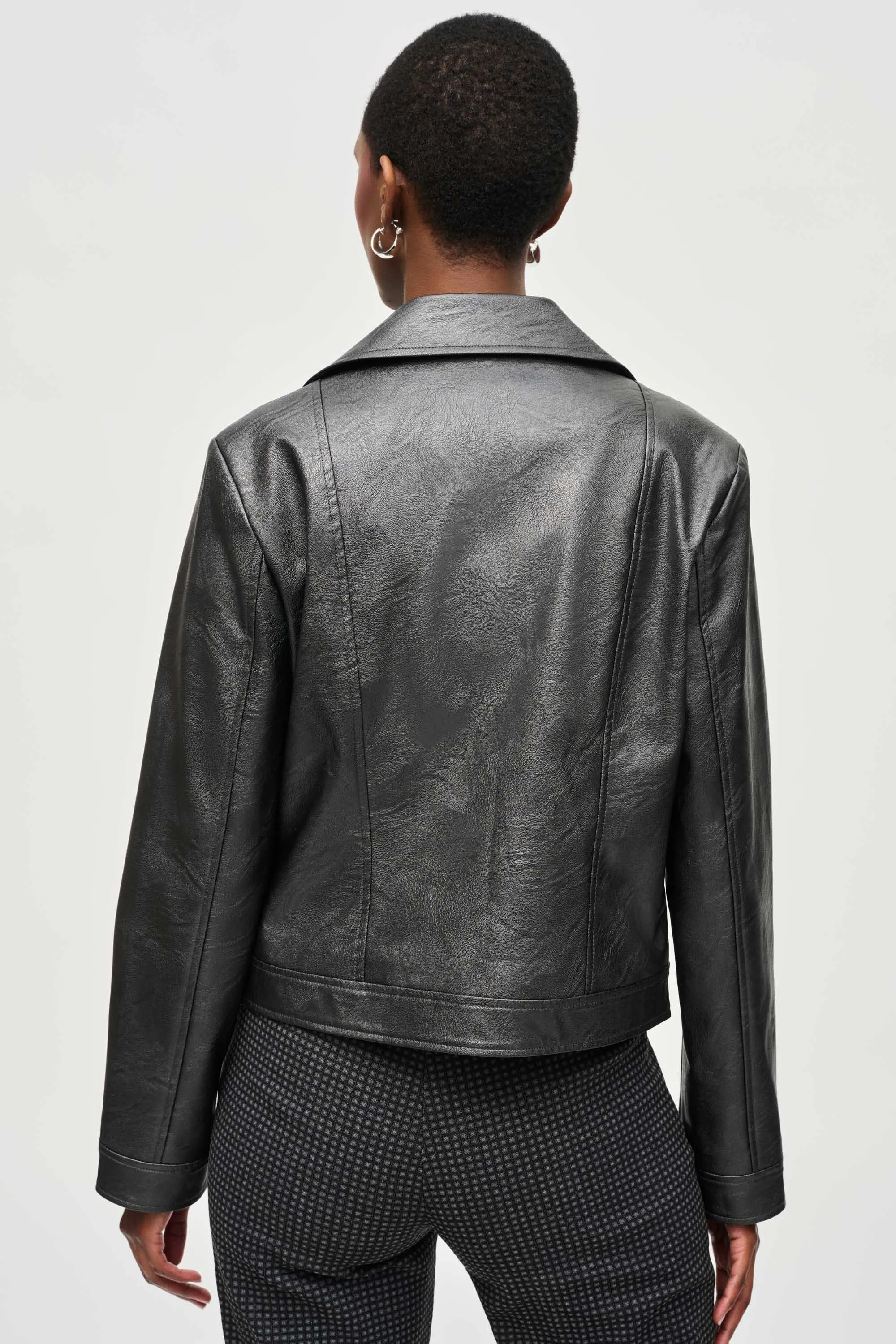 Joseph Ribkoff Metallic Faux Leather Biker Jacket234902F24 in Gunmetal A/W 24