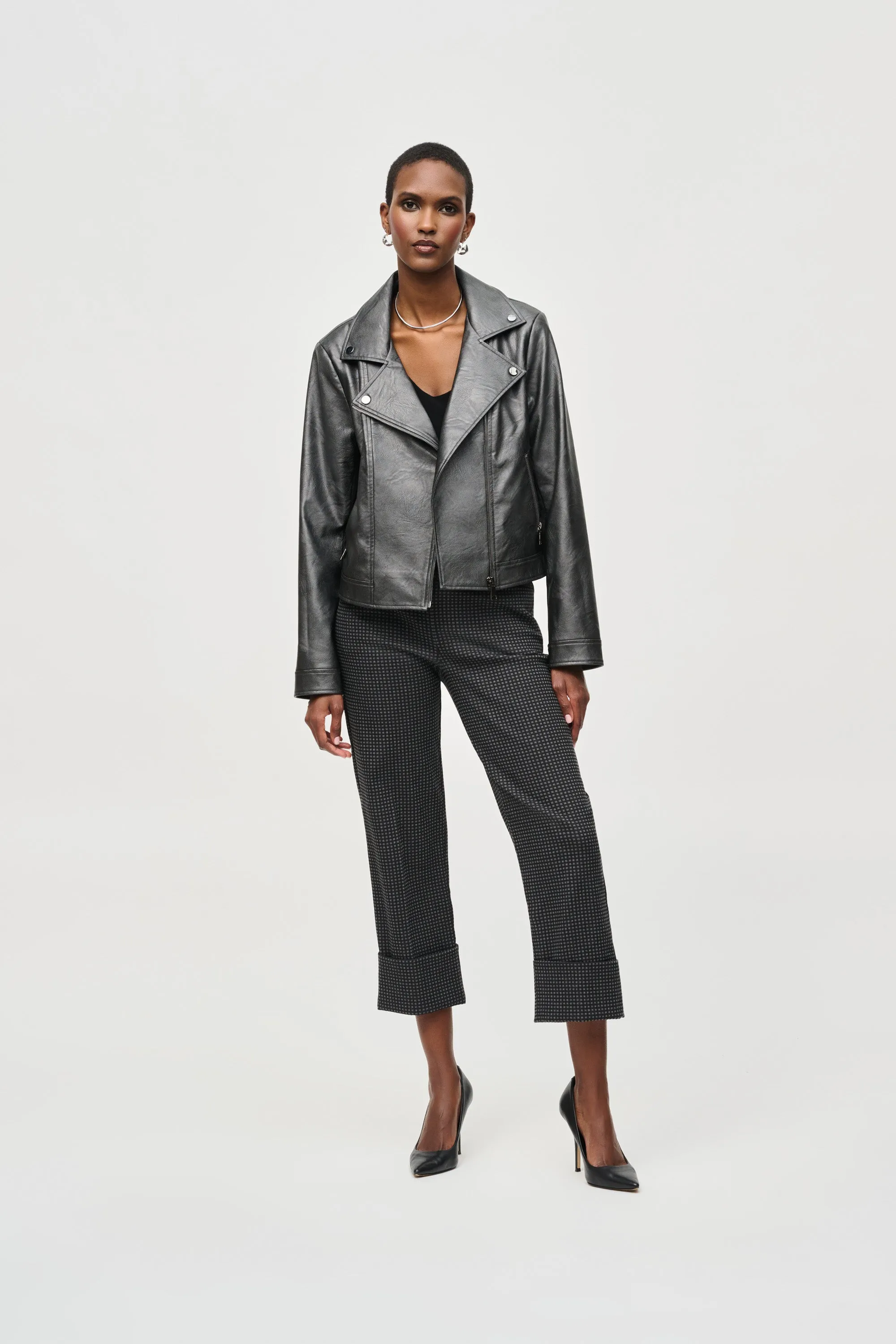 Joseph Ribkoff Metallic Faux Leather Biker Jacket234902F24 in Gunmetal A/W 24