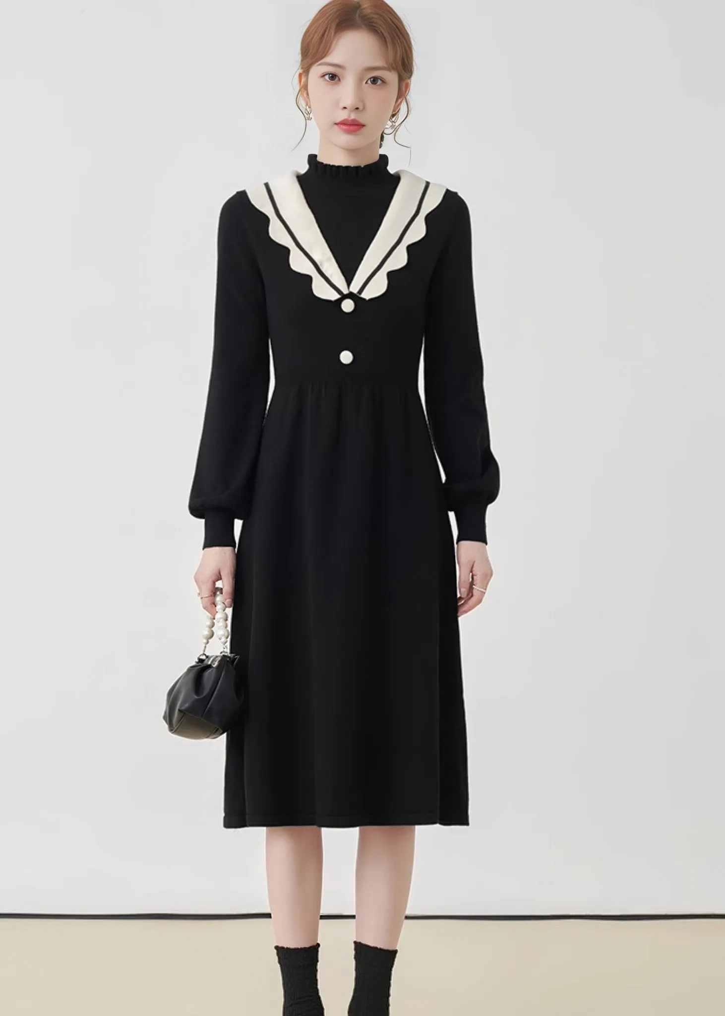 LAYERED KNIT FLARE DRESS