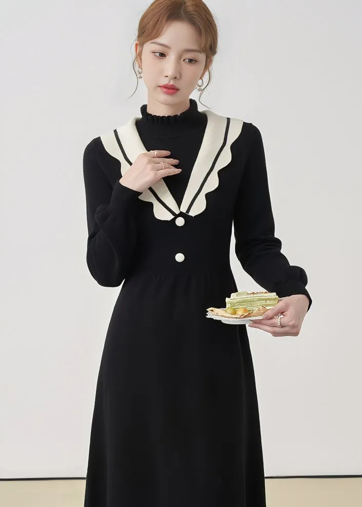 LAYERED KNIT FLARE DRESS