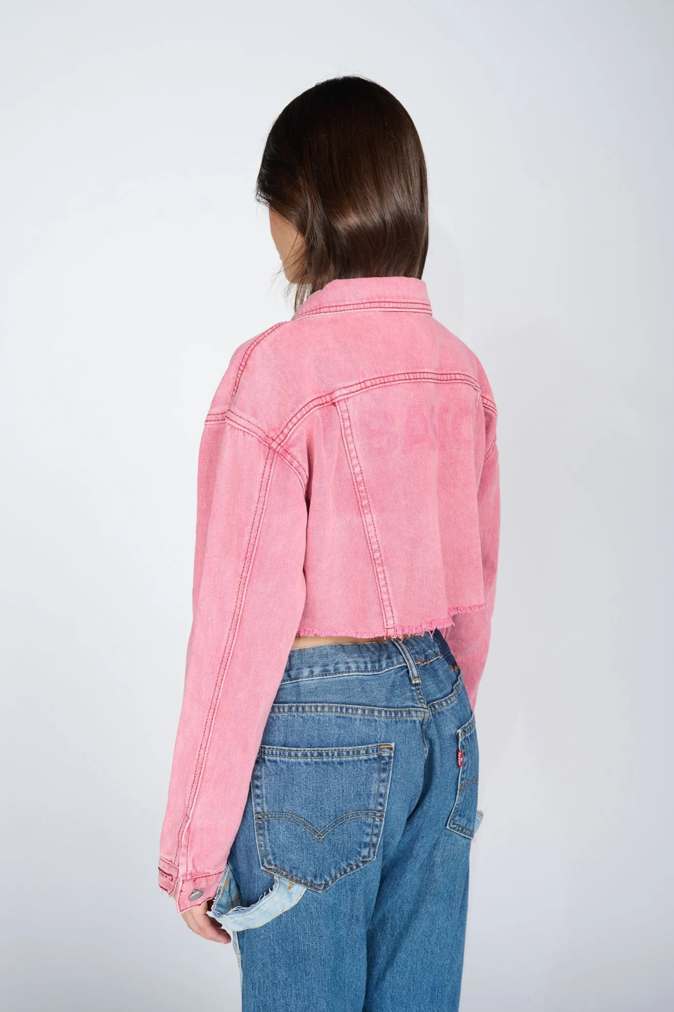 Pink cropped denim jacket | CROP JEANS JACKET