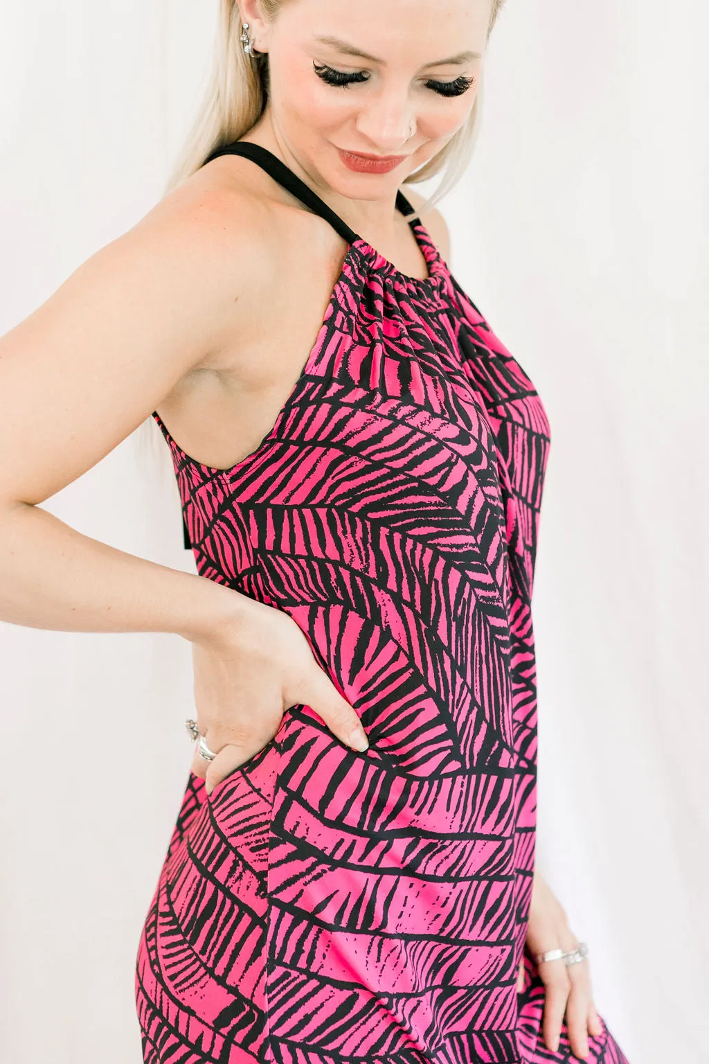 Pink Jungle Spaghetti Dress