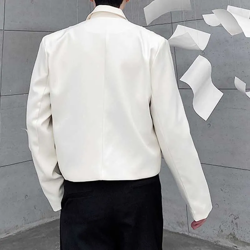 Simple Pleated Lapel Cropped Jacket