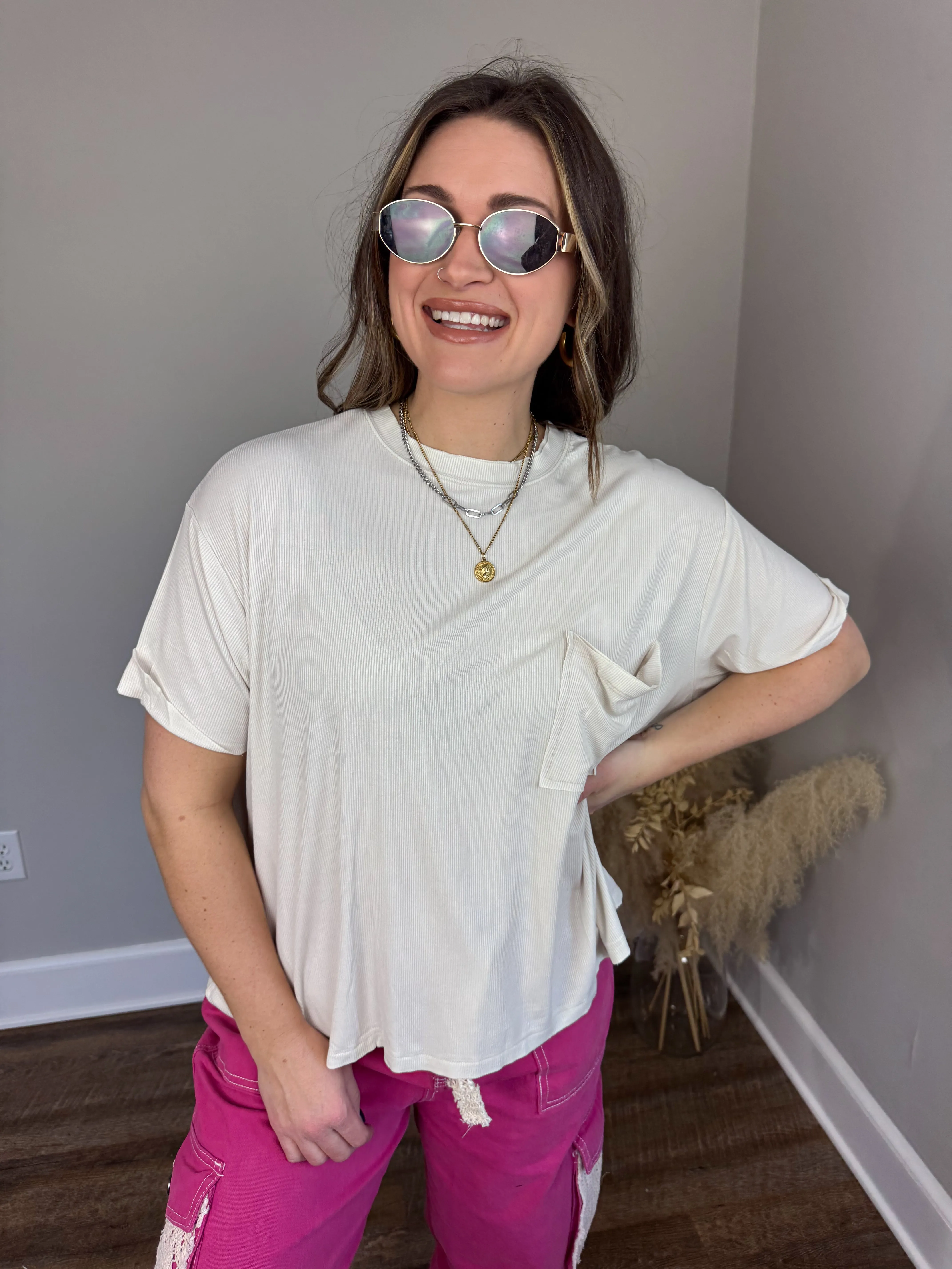 Take It Easy Ribbed Top | Sand Beige
