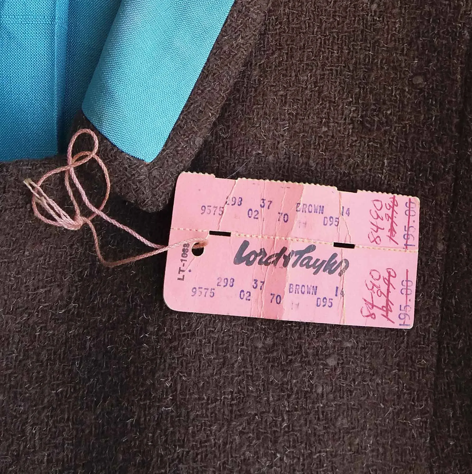 Vintage 60s Crop Jacket Brown Wool & Teal Silk Bolero M