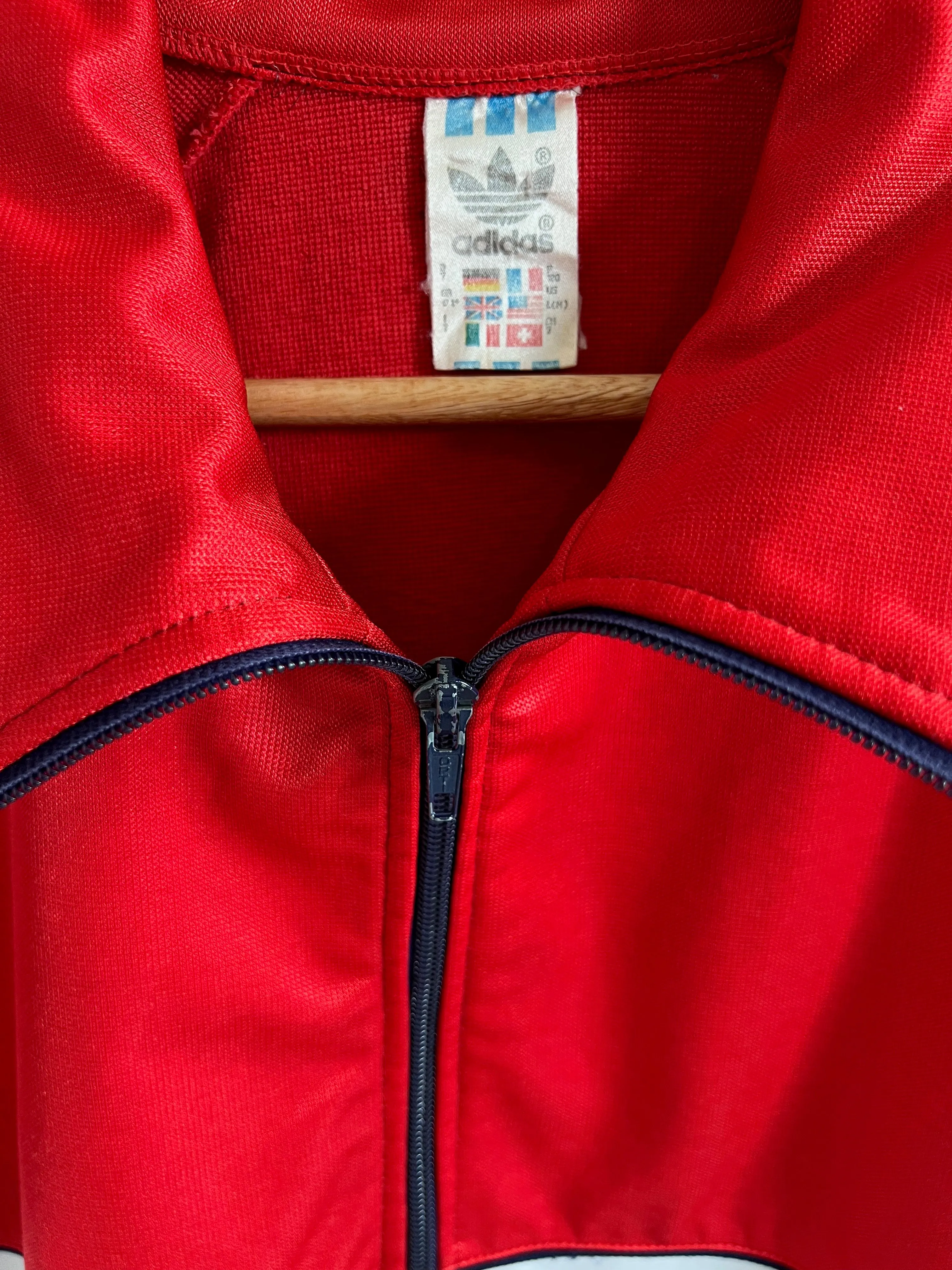 Vintage 80's 90's Adidas Track Jacket. Red, Blue and white stripe